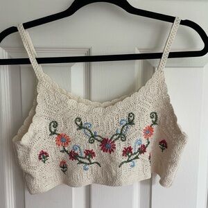 No Label Embrodered Crochet crop Tank Top